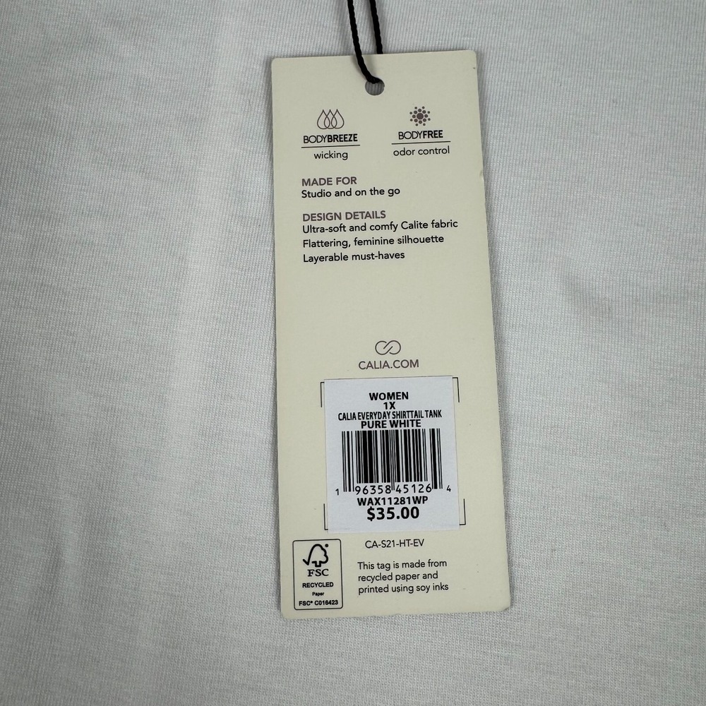 CALIA Everyday Shirttail Tank Pure White Womens Plus 1X - Picture 4 of 12